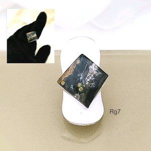 Genuine Green OCEAN JASPER Ring Natural Colors green Tan White 925 Silver Size 8